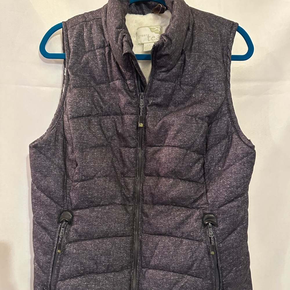 Heather grey winter Vest Green Tea faux shearling inside